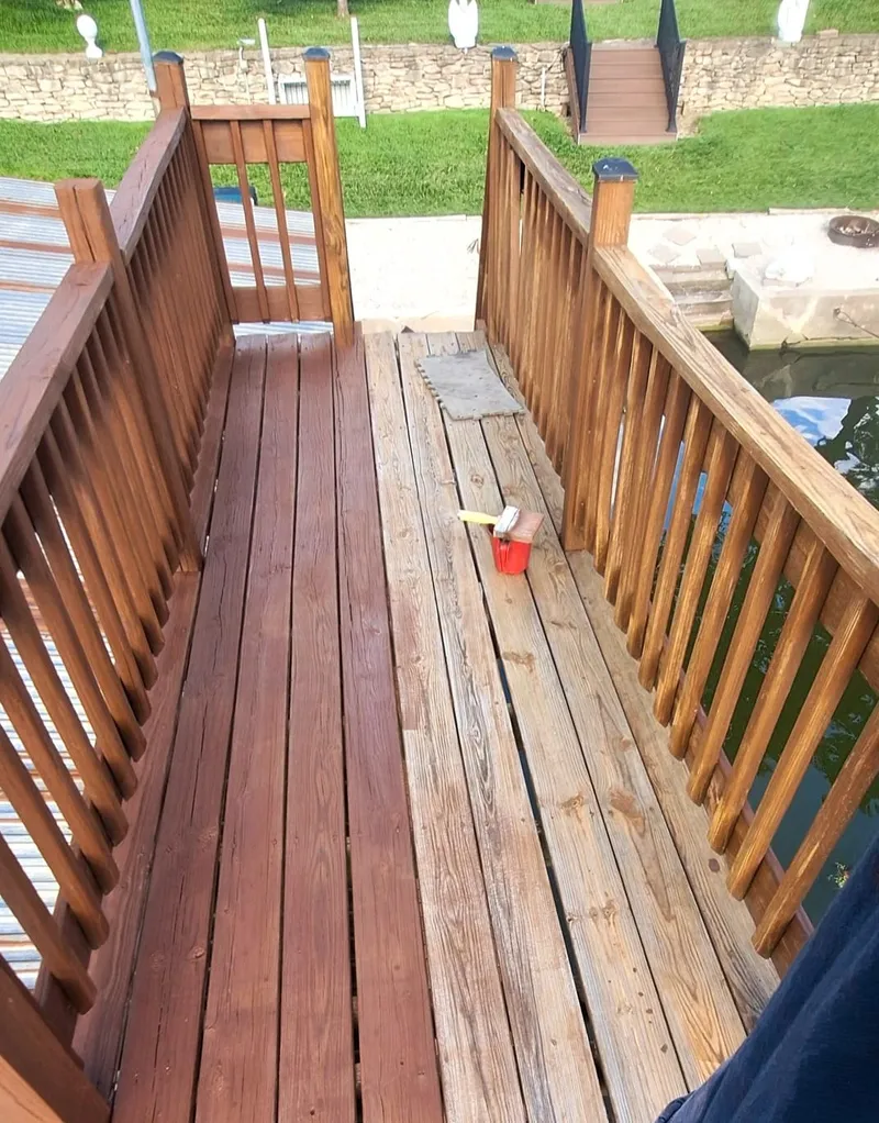 Wood deck surface during fence or deck staining work